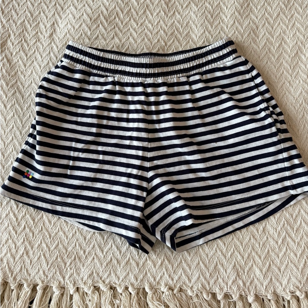 Pangaia Navy Blue and White Shorts with Stripes